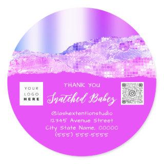 Thank You Shopping Logo QR Code Pink Blue Classic Round Sticker