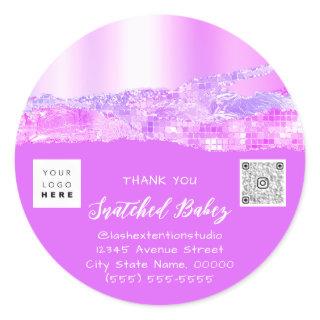 Thank You Shopping Logo QR Code Pink Girly Classic Round Sticker