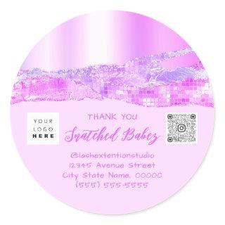 Thank You Shopping Logo QR Code Pink Sparly Classic Round Sticker