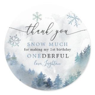 Thank You Snow Much Boy 1st Birthday Favor Classic Round Sticker