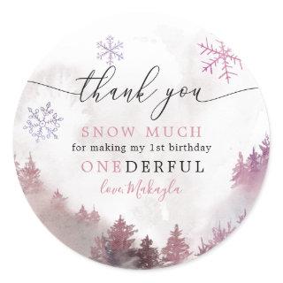 Thank You Snow Much Girl 1st Birthday Favor Classic Round Sticker
