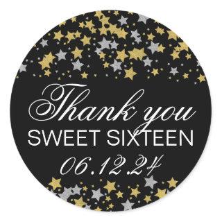 Thank You Sweet 16 Gold Glitter Star Confetti Classic Round Sticker