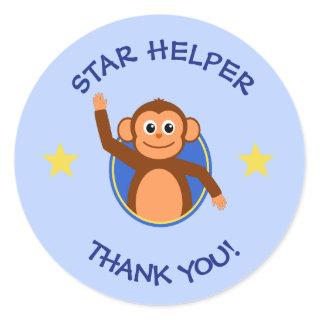 Thank you teachers helper monkey blue classic round sticker