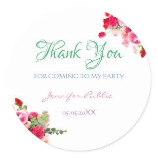 Thank You Template Hand Script Watercolor Floral Classic Round Sticker