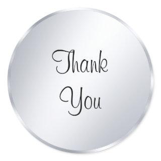 Thank You Text Metallic Silver Look Template Classic Round Sticker