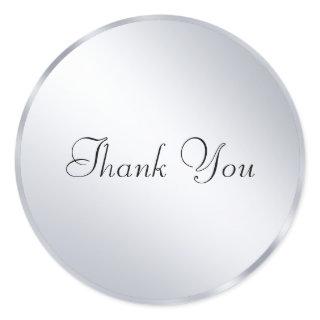 Thank You Text Metallic Silver Modern Template Classic Round Sticker