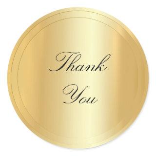 Thank You Text Script Gold Look Modern Template Classic Round Sticker