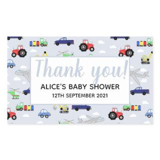 Thank You Transport Pattern Boy Baby Shower Rectangular Sticker