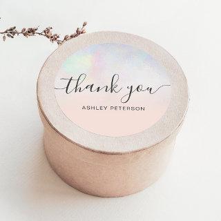 Thank you typography blush pearl nacre ombre classic round sticker
