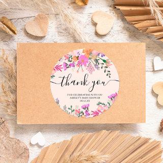 Thank you typography pastel meadow wild flowers classic round sticker
