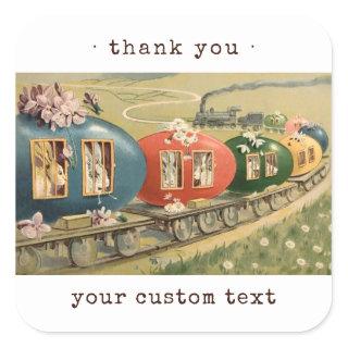Thank You Vintage Easter Bunny Colored Egg Train Square Sticker