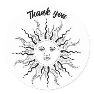 Thank you vintage retro sunshine face wavy rays classic round sticker