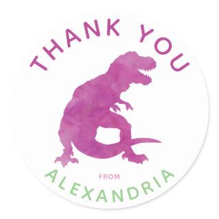 Thank You Watercolor T-Rex Dinosaur Personalized Classic Round Sticker