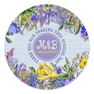 Thank You Wedding Favor Wildflowers Vintage Floral Classic Round Sticker