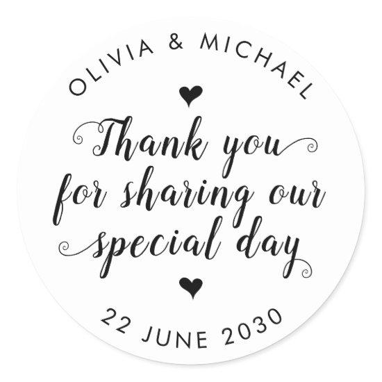 Thank You Wedding Rustic Chic Elegant Black Script Classic Round Sticker