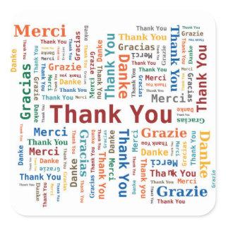 Thank You Word Cloud in 5 languages Square Sticker