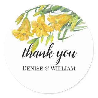 Thank You Yellow Day Lilies Illustration Wedding Classic Round Sticker