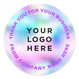 Thank you Your Business Logo purple Holographic Classic Round Sticker