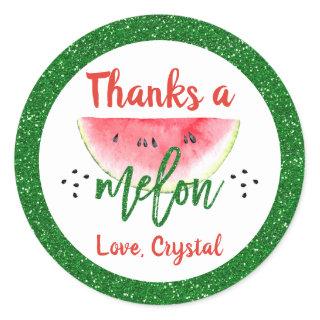 Thanks a Melon Glitter Watermelon Thank You Classic Round Sticker