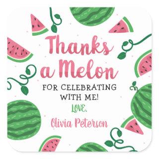 Thanks A Melon Sticker, Watermelon Square Sticker