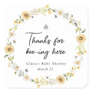 Thanks for Bee-ing Here Baby Shower Square Sticker