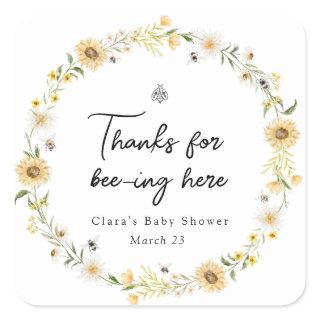 Thanks for Bee-ing Here Baby Shower Square Sticker