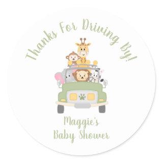 Thanks For Driving By Animal Safari Baby Shower Classic Round Sticker