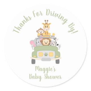 Thanks For Driving By Animal Safari Baby Shower Classic Round Sticker