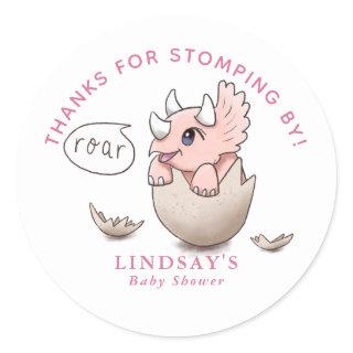 Thanks for Stomping By Dinosaur Girl Baby Shower Classic Round Sticker