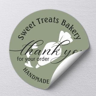 Thanks For Your Order Cute Sege Green Cake Bakery Classic Round Sticker