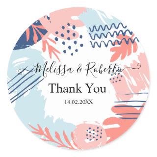 Thanks to the tropical water-colored wedding classic round sticker
