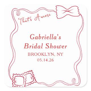 That's Amore Hand Drawn Pasta Italy Bridal Shower Square Sticker