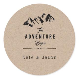 The Adventure Begins ⎥Rustic Round Sticker