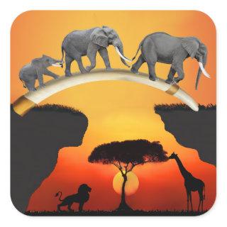 THE AFRICAN ELEPHANT FAMILY SQUARE STICKER