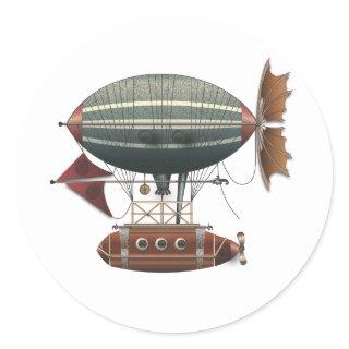 The Airship Aleutian Steampunk Flying Machine Classic Round Sticker