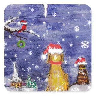 The Animals' Christmas Watercolor Art Square Sticker