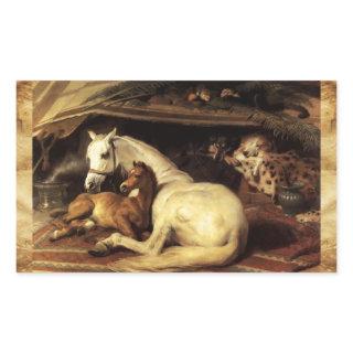 THE ARAB TENT WITH HORSES ,OTHER ANIMALS Parchment Rectangular Sticker