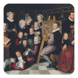 The Artist Painting, Surrounded by his Family Square Sticker