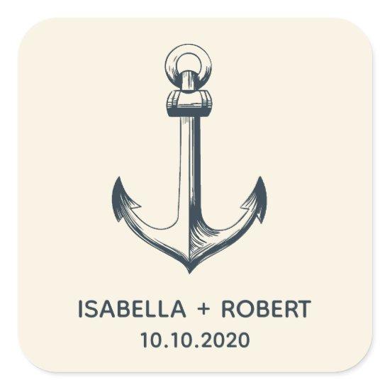 The Blue Anchor | Wedding Monogram Square Sticker