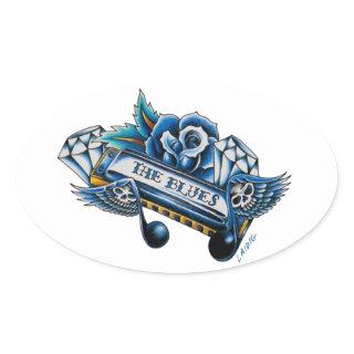 The Blues Harmonica Flash Art Oval Sticker