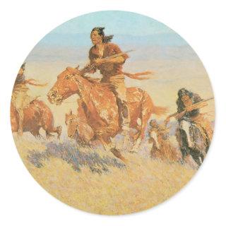 The Buffalo Runners, Big Horn Basin by Remington Classic Round Sticker