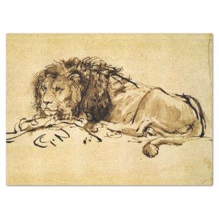 THE CAPE LION LYING DOWN, by Rembrandt Sepia,Black Tissue Paper