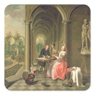 The Colonnade of a Country House with a Lady seate Square Sticker