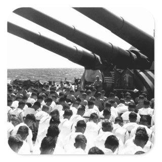 The crew of the USS SOUTH DAKOTA stands_War Image Square Sticker