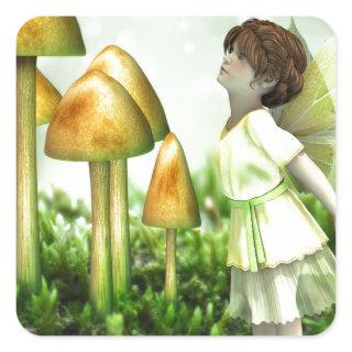 The Curious Fairy - Fairy and Toadstools Square Sticker