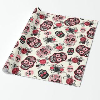 The day of the dead sugar skulls and roses pattern