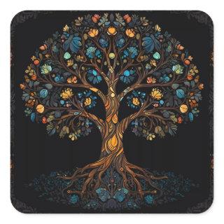 The Enchanted Mosaic Tree Square Sticker