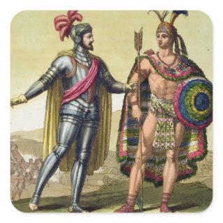 The Encounter between Hernando Cortes (1485-1547) Square Sticker