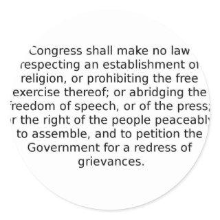 The First Amendment Classic Round Sticker