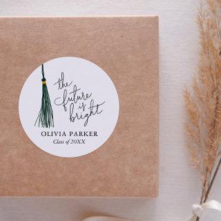 The Future Is Bright Graduation Green Tassel Classic Round Sticker